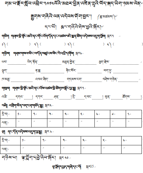 2014年毕业班藏语文中考模拟题答题卡（达仓）