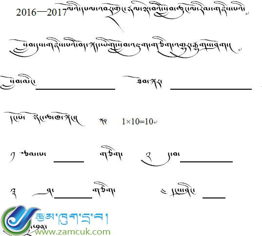 边坝县边坝镇中心小学二年级下学期藏语文期末考试